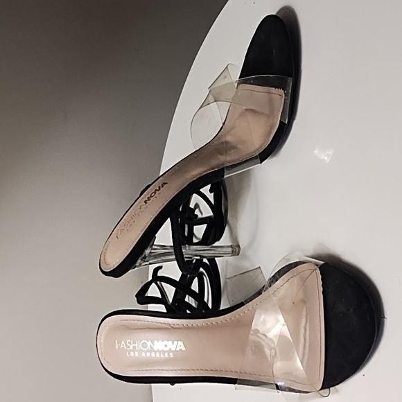 Fashion Nova clear & black lace-up stiletto sandals - Picture 3 of 7